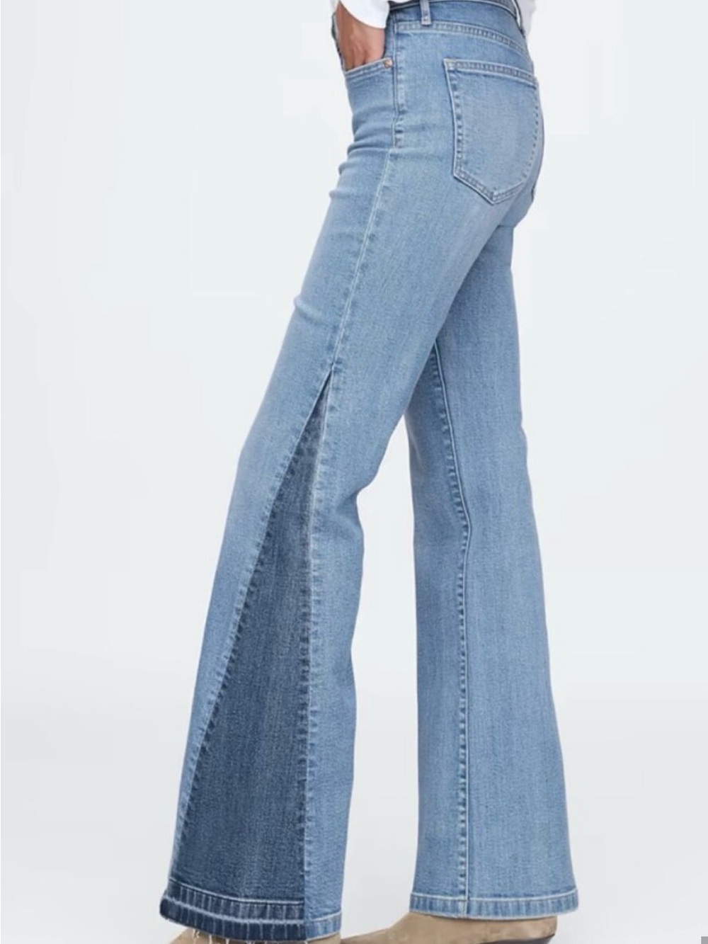 GAP Two-Tone Light Blue Split 70s Flare High Rise Jeans